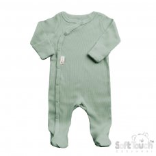 SS4500-SG: Sage Green Ribbed Sleepsuit (0-3 Months)